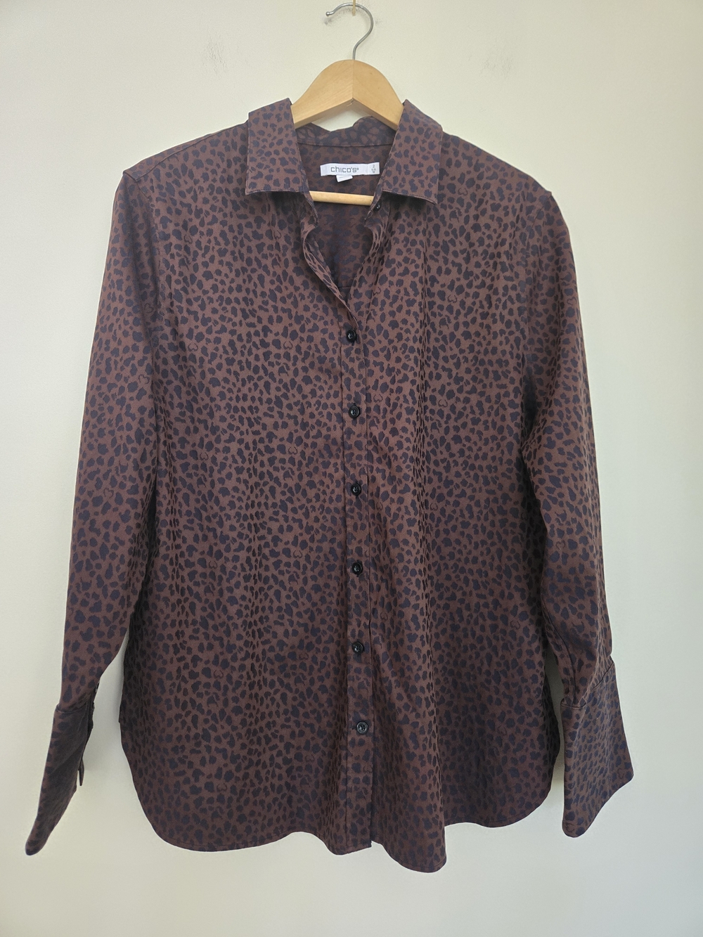Chico's Brown and Black Leopard-Print Button Front Blouse